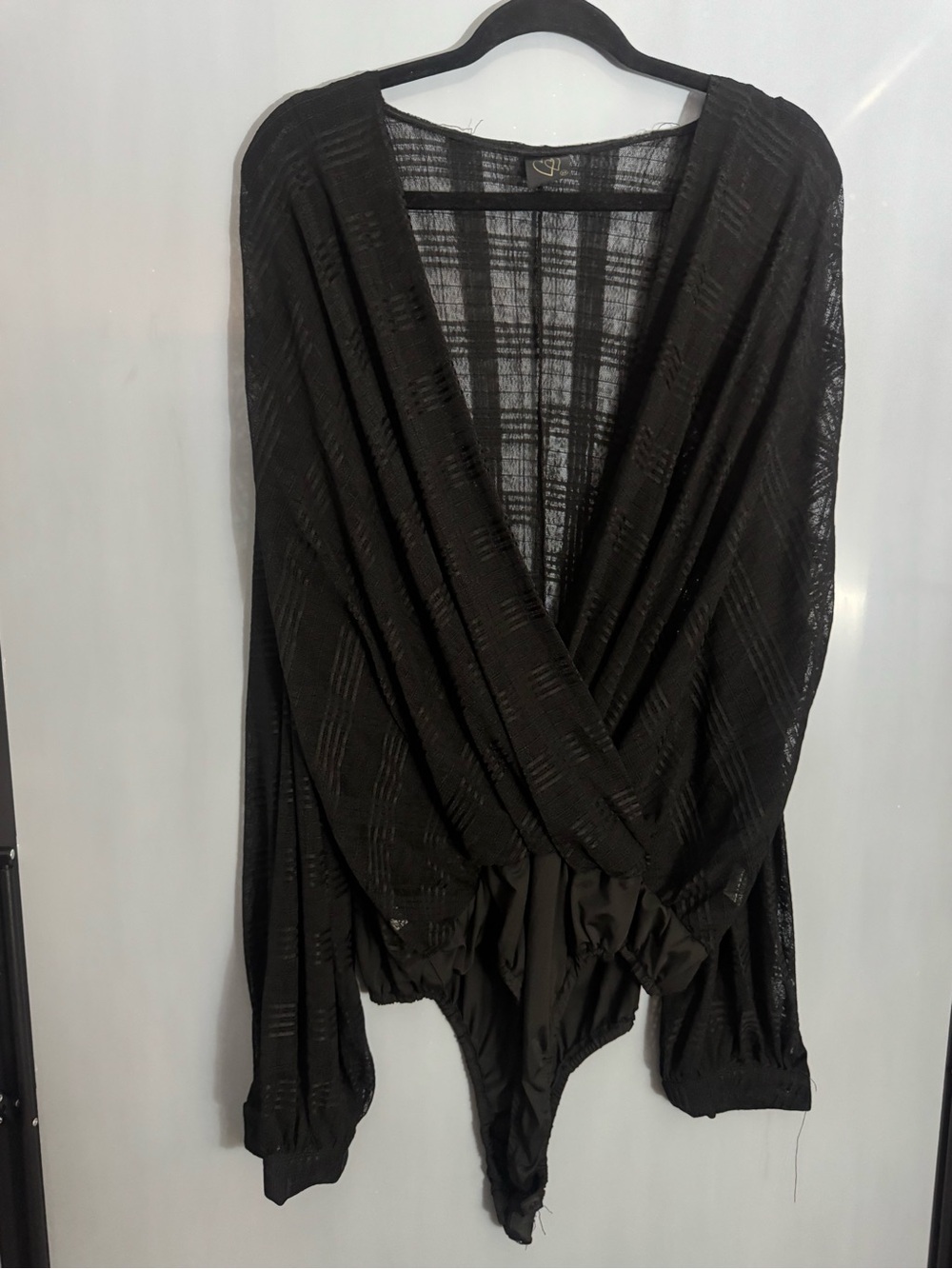 Black Draped V-Neck Long Sleeve Bodysuit